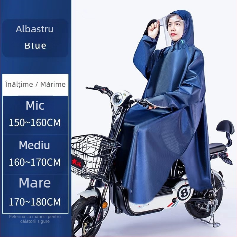Poncho de ploaie pentru motocicletă electrică, compatibilă cu cască, acoperire totală, Oxford material, strat impermeabil PVC