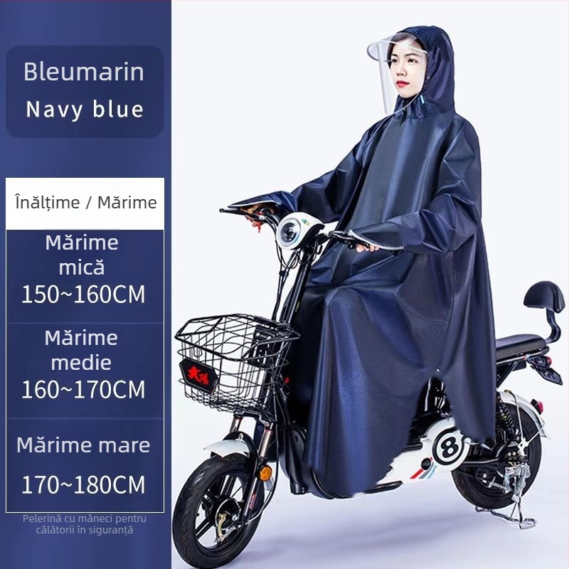 Poncho de ploaie pentru motocicletă electrică, compatibilă cu cască, acoperire totală, Oxford material, strat impermeabil PVC