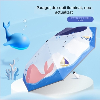 Umbrelă pentru copii cu LED, deschidere/închidere automată, ramă din aliaj cu 8 brațe, design desen animat, protecție UV UPF50+