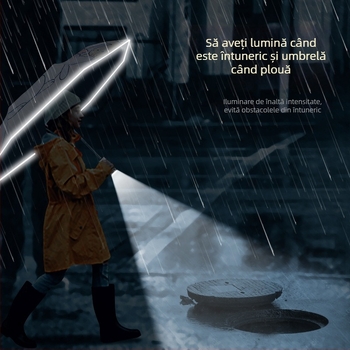 Umbrelă pentru copii cu LED, deschidere/închidere automată, ramă din aliaj cu 8 brațe, design desen animat, protecție UV UPF50+