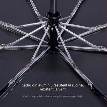 Umbrelă pentru copii cu LED, deschidere/închidere automată, ramă din aliaj cu 8 brațe, design desen animat, protecție UV UPF50+