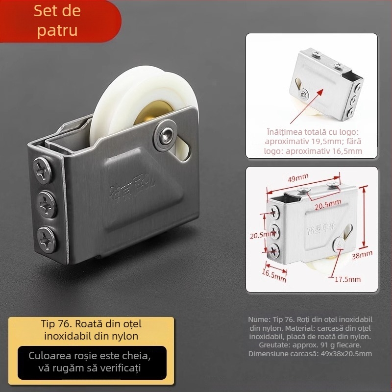 Rola pentru uși glisante din oțel inoxidabil, pentru șina de geam, model Wjbxghl, stil modern minimalist