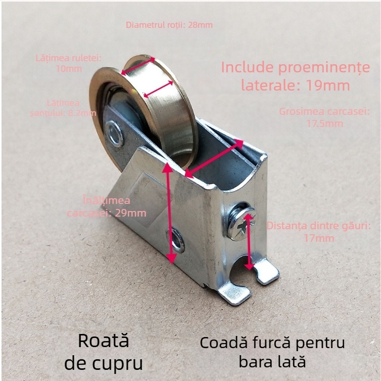 Rulment rola pentru uși și ferestre glisante, cu disc din cupru din aliaj de aluminiu