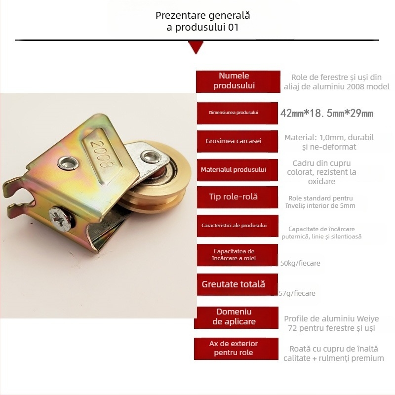 Rulment rola pentru uși și ferestre glisante, cu disc din cupru din aliaj de aluminiu