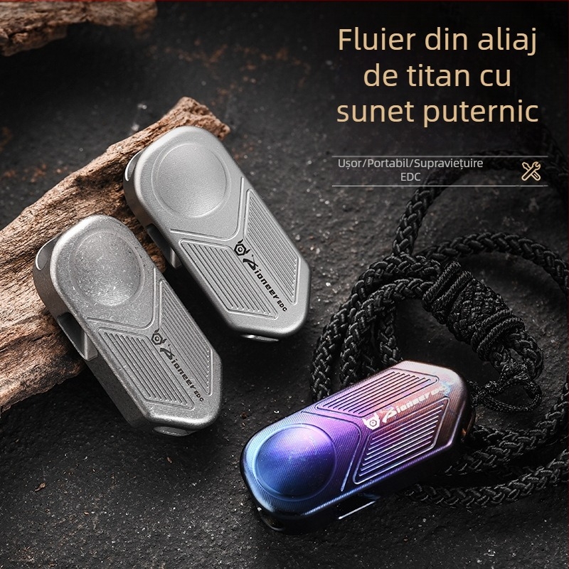 Fluier de supraviețuire din aliaj de titan, cu gaură dublă, dimensiuni 3.6×1.5