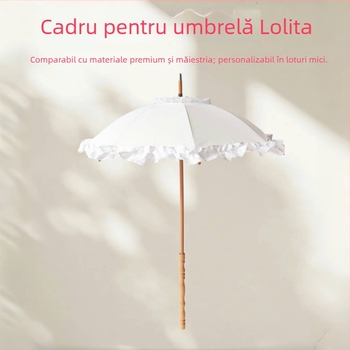 Lolita pagodă umbrelă cu dantelă – 8 Nervuri, mâner lung, deschidere/închidere manuală, țeavă și mâner din lemn solid, nervuri din fibră, decor dantelat, logo personalizabil