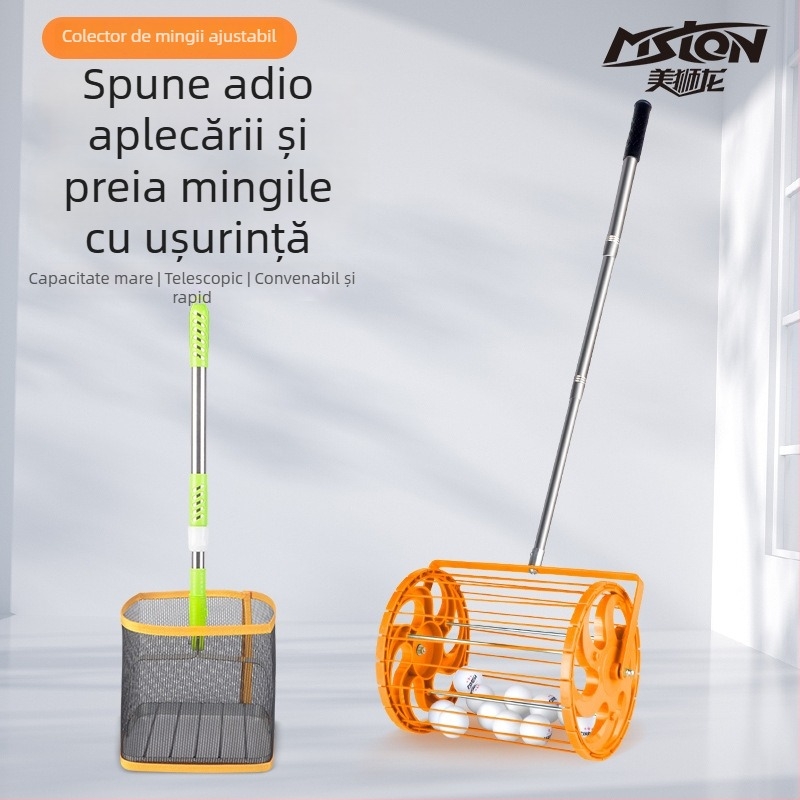 Meishulong colector automat de mingi pentru tenis de masă, cu mecanism retractabil, coș mobil rotativ pentru colectare și depozitare pentru antrenament