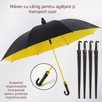 Umbrelă de golf cu tijă dreaptă, structură din fibră cu 8 spițe, deschidere automată, mâner din cauciuc, husă impermeabilă