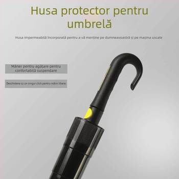 Umbrelă de golf cu tijă dreaptă, structură din fibră cu 8 spițe, deschidere automată, mâner din cauciuc, husă impermeabilă