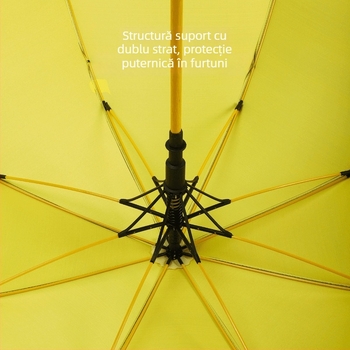 Umbrelă de golf cu tijă dreaptă, structură din fibră cu 8 spițe, deschidere automată, mâner din cauciuc, husă impermeabilă