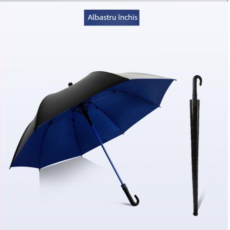 Umbrelă de golf cu tijă dreaptă, structură din fibră cu 8 spițe, deschidere automată, mâner din cauciuc, husă impermeabilă