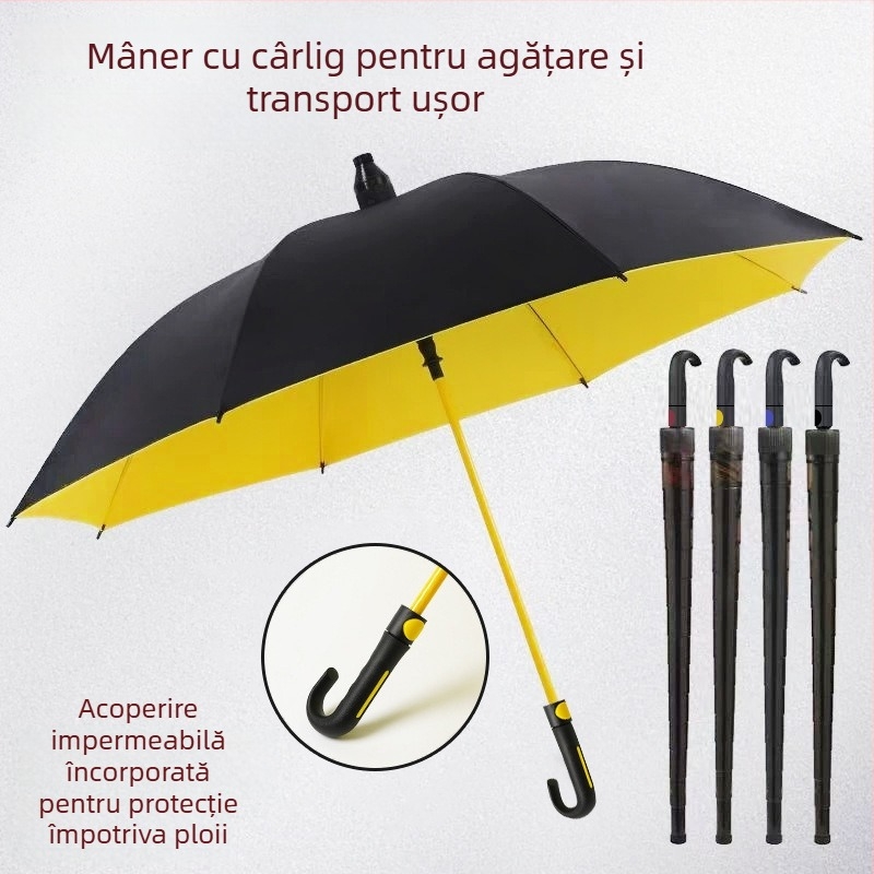 Umbrelă de golf cu tijă dreaptă, structură din fibră cu 8 spițe, deschidere automată, mâner din cauciuc, husă impermeabilă