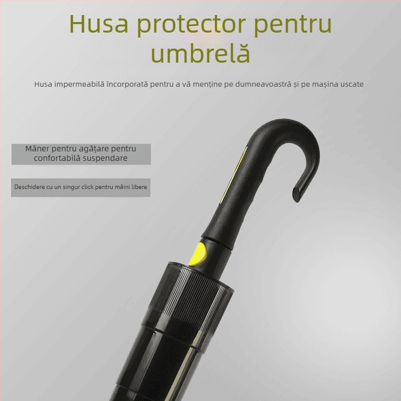 Umbrelă de golf cu tijă dreaptă, structură din fibră cu 8 spițe, deschidere automată, mâner din cauciuc, husă impermeabilă