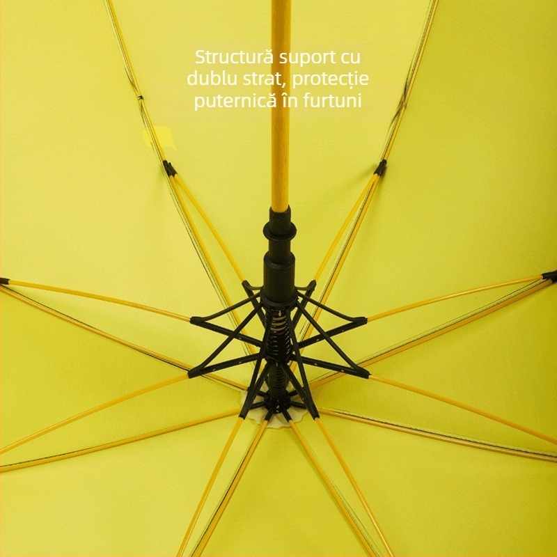 Umbrelă de golf cu tijă dreaptă, structură din fibră cu 8 spițe, deschidere automată, mâner din cauciuc, husă impermeabilă