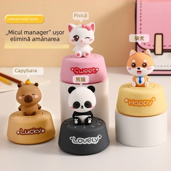 Cronometru pentru birou în formă de capybara — Rainbow Class, accesorii electronice din ABS, design semi-automat, decor drăguț pentru gestionarea timpului