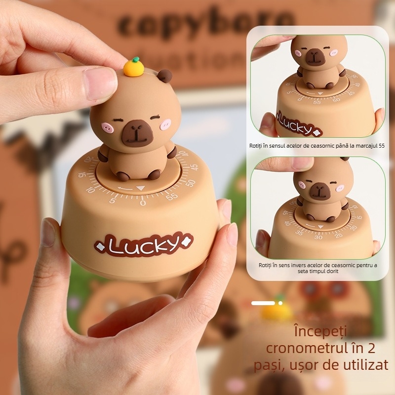 Cronometru pentru birou în formă de capybara — Rainbow Class, accesorii electronice din ABS, design semi-automat, decor drăguț pentru gestionarea timpului