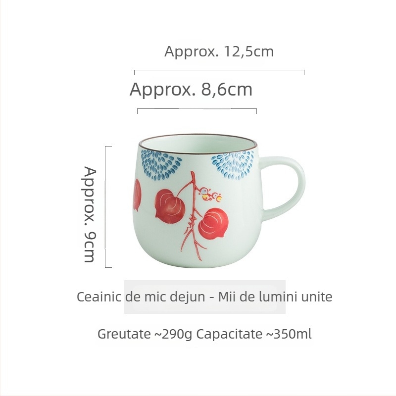 Cupa de mic dejun japoneză pictată manual, ceramică, rotundă, sigură pentru microunde, cu logo imprimat