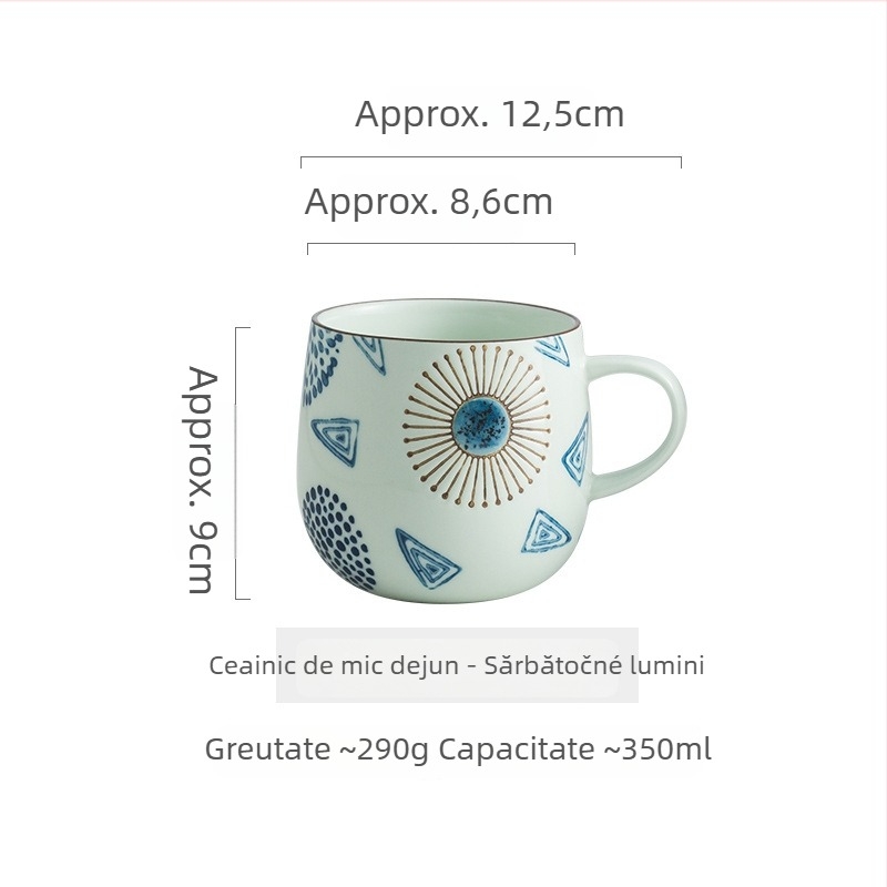 Cupa de mic dejun japoneză pictată manual, ceramică, rotundă, sigură pentru microunde, cu logo imprimat