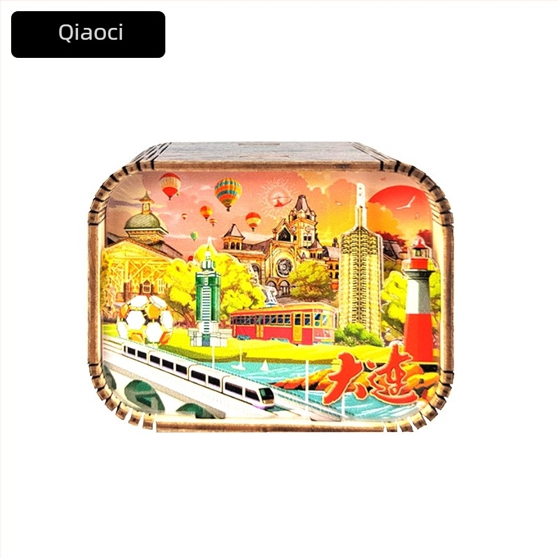 Cutie muzicală din lemn cu atracții ale orașelor — cadou personalizabil cu logo imprimat; opțiuni de procesare: vopsire, sculptură, imprimare UV