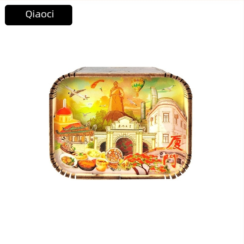 Cutie muzicală din lemn cu atracții ale orașelor — cadou personalizabil cu logo imprimat; opțiuni de procesare: vopsire, sculptură, imprimare UV