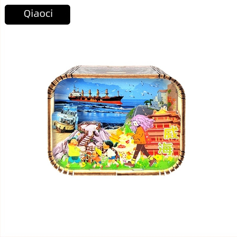 Cutie muzicală din lemn cu atracții ale orașelor — cadou personalizabil cu logo imprimat; opțiuni de procesare: vopsire, sculptură, imprimare UV