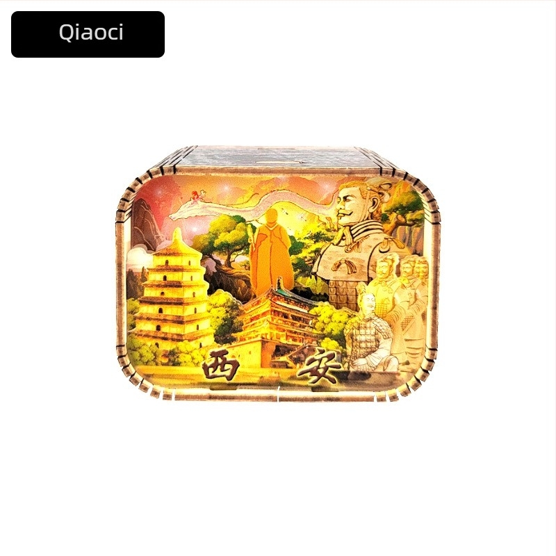 Cutie muzicală din lemn cu atracții ale orașelor — cadou personalizabil cu logo imprimat; opțiuni de procesare: vopsire, sculptură, imprimare UV