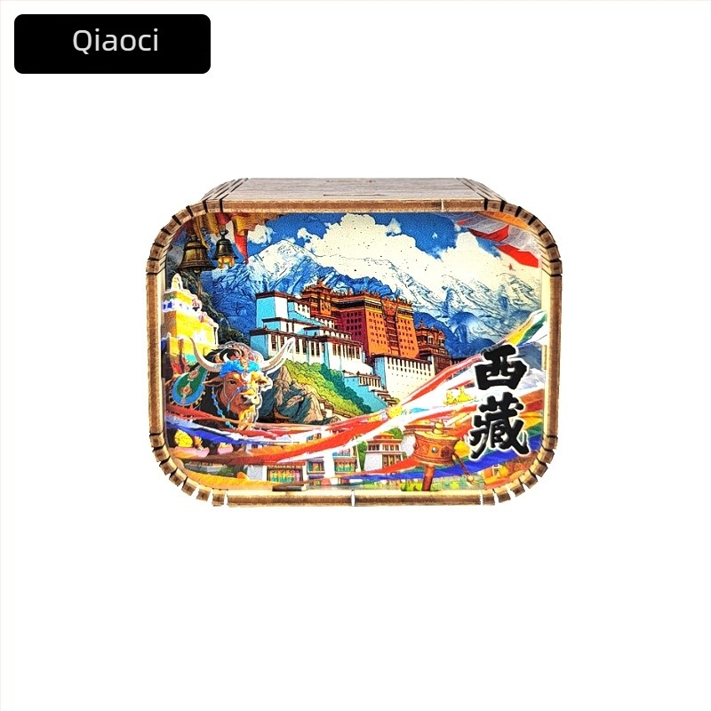 Cutie muzicală din lemn cu atracții ale orașelor — cadou personalizabil cu logo imprimat; opțiuni de procesare: vopsire, sculptură, imprimare UV