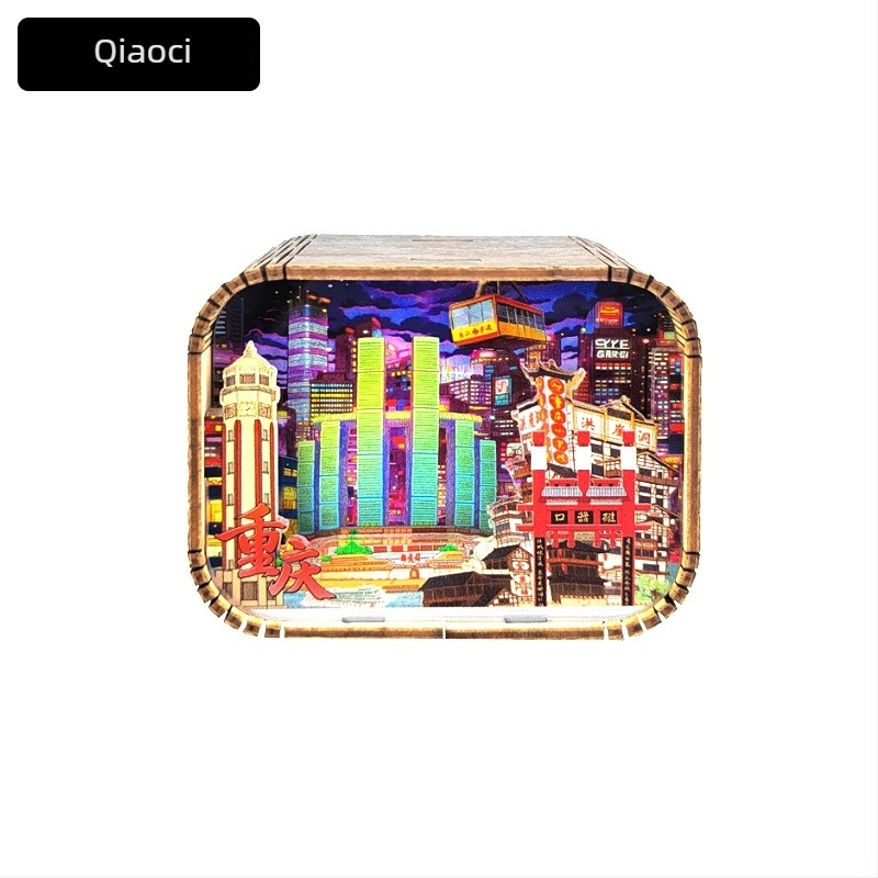 Cutie muzicală din lemn cu atracții ale orașelor — cadou personalizabil cu logo imprimat; opțiuni de procesare: vopsire, sculptură, imprimare UV