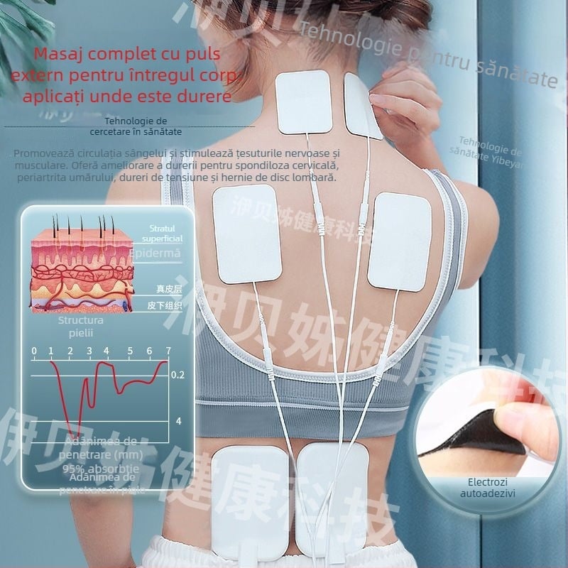 Masajer de fizioterapie cu impulsuri electrice, frecvență medie, pentru gât, talie, șolduri, picioare și întreg corpul; USB reîncărcabil, model HZKJ-908, greutate 300 g