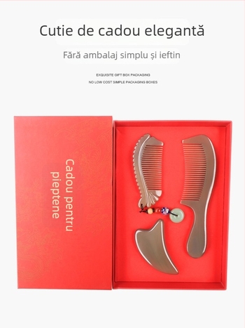 Mu Yi Ke Pieptene din corn de bivol pentru bărbați și femei - anti-static, masaj al scalpului prin meridiane, lungime 15–20 cm