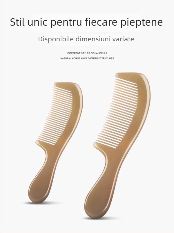 Mu Yi Ke Pieptene din corn de bivol pentru bărbați și femei - anti-static, masaj al scalpului prin meridiane, lungime 15–20 cm