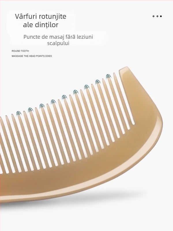 Mu Yi Ke Pieptene din corn de bivol pentru bărbați și femei - anti-static, masaj al scalpului prin meridiane, lungime 15–20 cm