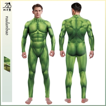Costum verde de cosplay cu imprimare digitală — bodysuit muscular pentru reprezentații