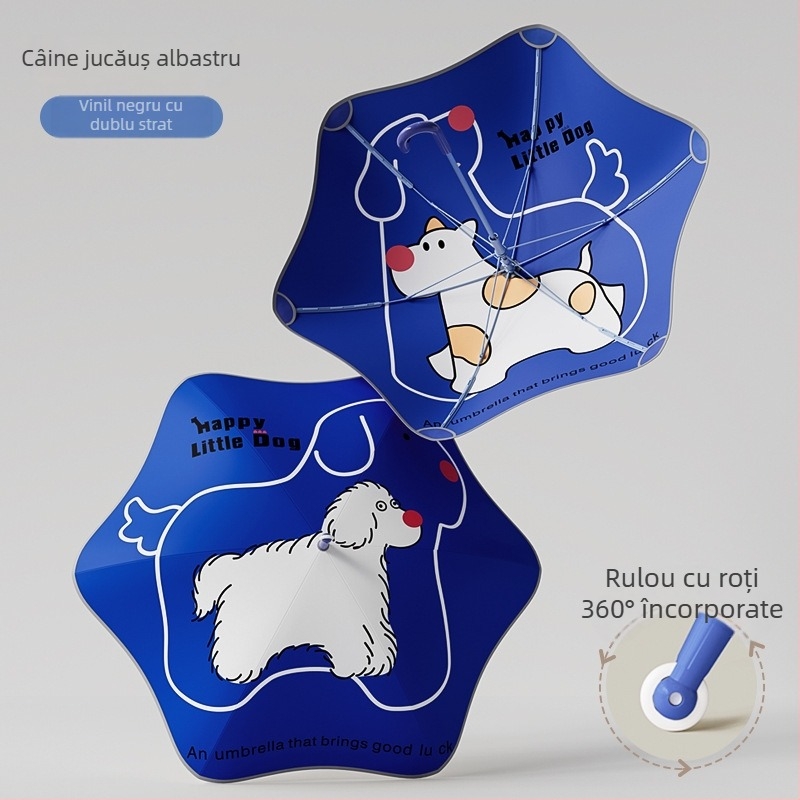 Mu Meng Umbrelă pentru copii – pentru școală, dublu strat, pentru soare și ploaie, 6 brațe din aluminiu, ramă și mâner din aluminiu, tijă EVA, stil desen animat, mâner lung