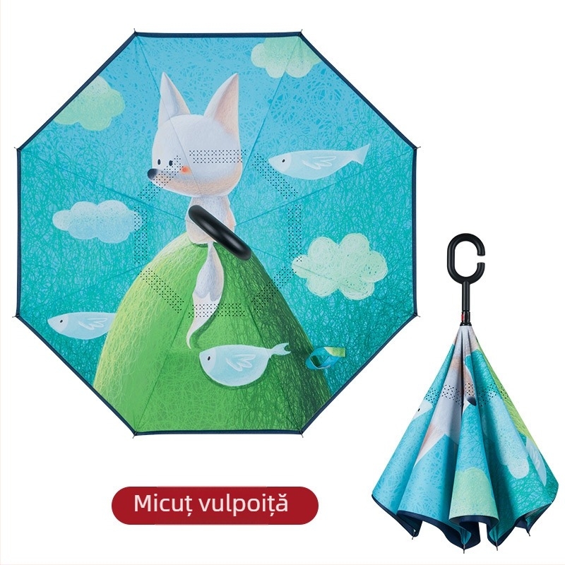 Bear Brother Umbrelă pentru copii, siguranță, design invers cu două straturi, 8 nervuri din fibră, țesătură 190T PG cu efect lotus, deschidere/închidere manuală, logo personalizabil
