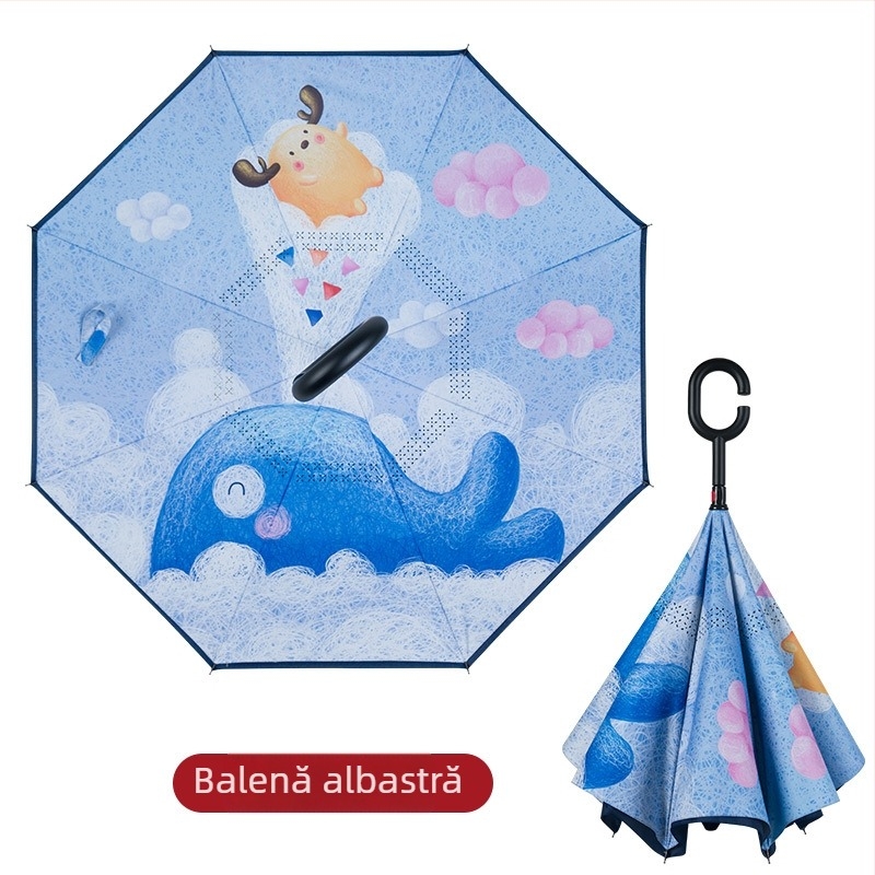 Bear Brother Umbrelă pentru copii, siguranță, design invers cu două straturi, 8 nervuri din fibră, țesătură 190T PG cu efect lotus, deschidere/închidere manuală, logo personalizabil