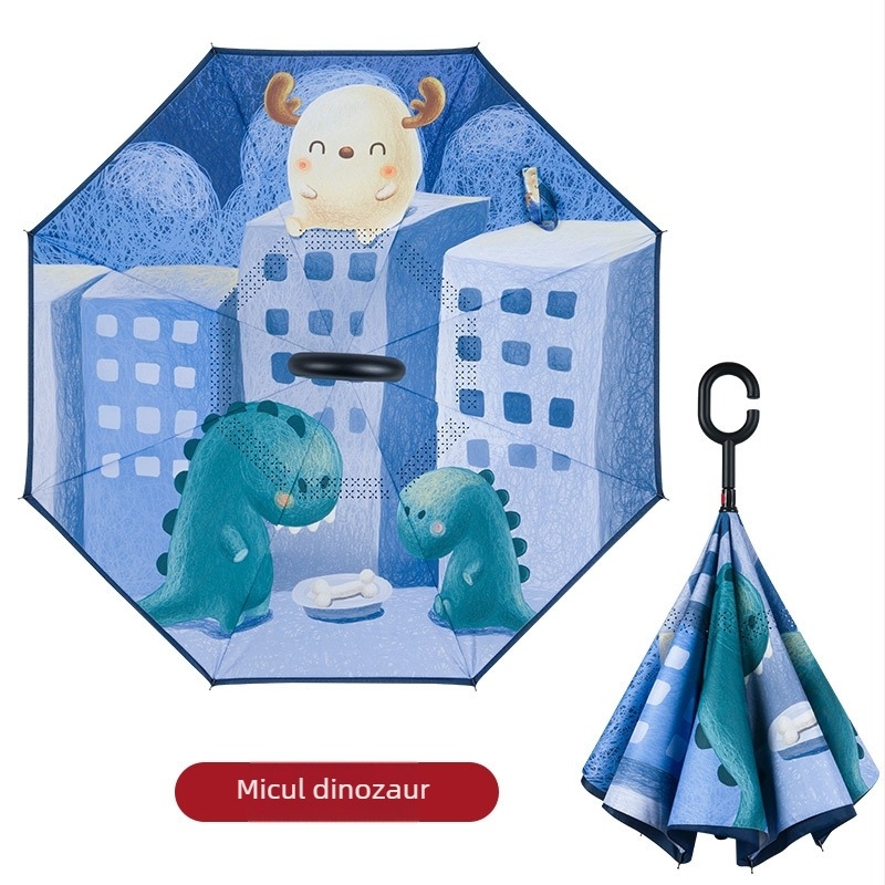 Bear Brother Umbrelă pentru copii, siguranță, design invers cu două straturi, 8 nervuri din fibră, țesătură 190T PG cu efect lotus, deschidere/închidere manuală, logo personalizabil