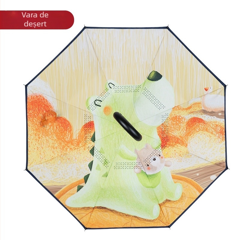 Bear Brother Umbrelă pentru copii, siguranță, design invers cu două straturi, 8 nervuri din fibră, țesătură 190T PG cu efect lotus, deschidere/închidere manuală, logo personalizabil