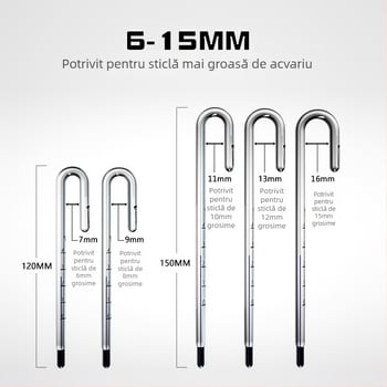 Termometru pentru acvariu - sticlă, măsoară temperatura apei, pentru acvarii, precizie înaltă