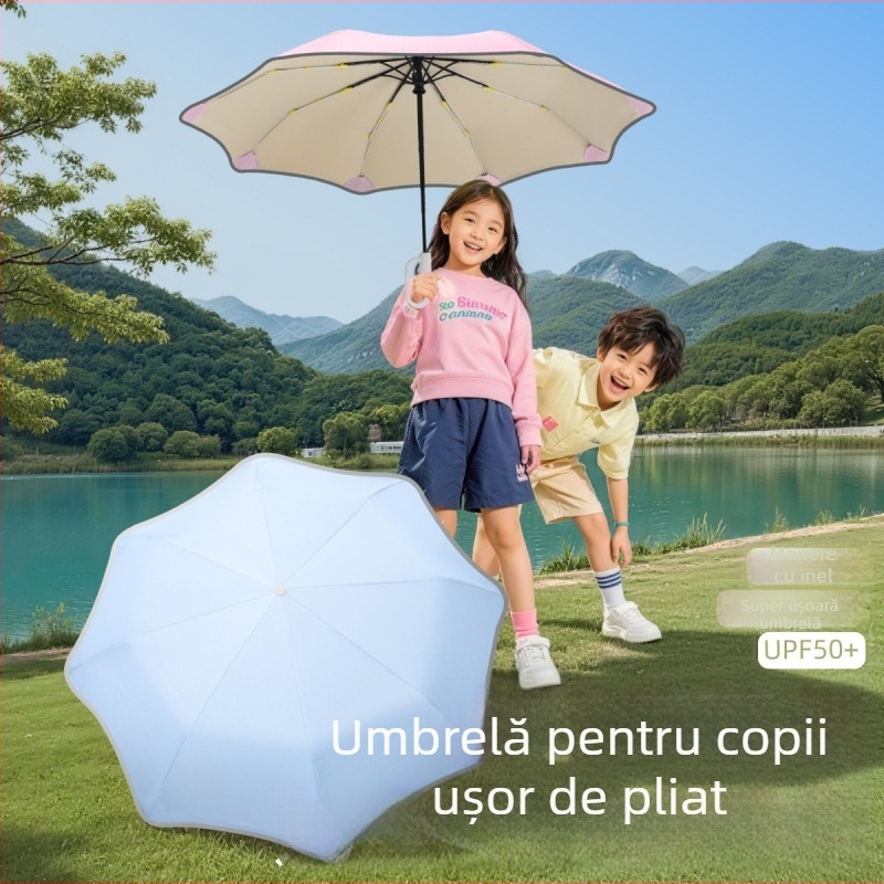Umbrelă automată pentru copii, cu cadru și mâner din fibre, țesătură poliester, pentru elevi, cu 8 arce