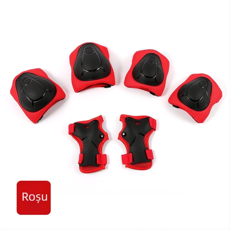 Set de protecție pentru copii pentru patinaj pe role: genunchiere, cotier e și protecții pentru încheieturi, 6 piese, material burete