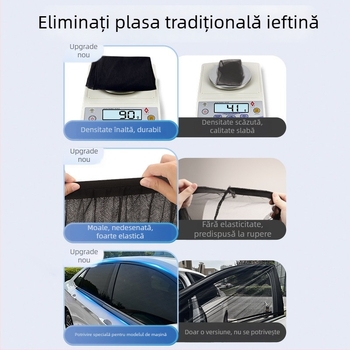 Plasă anti-țânțari pentru geamul auto, cu perdea de umbrire, universală pentru geamul lateral