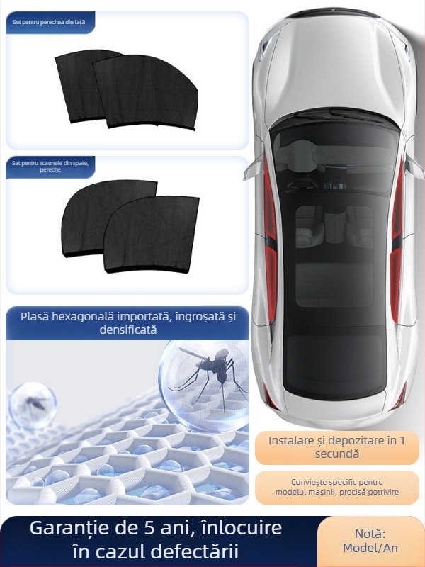 Plasă anti-țânțari pentru geamul auto, cu perdea de umbrire, universală pentru geamul lateral