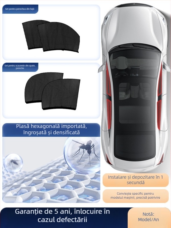 Plasă anti-țânțari pentru geamul auto, cu perdea de umbrire, universală pentru geamul lateral