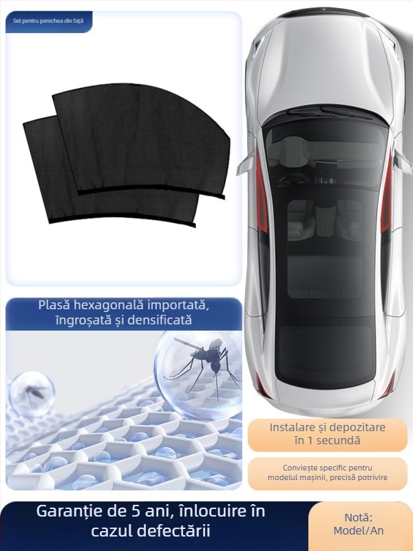 Plasă anti-țânțari pentru geamul auto, cu perdea de umbrire, universală pentru geamul lateral
