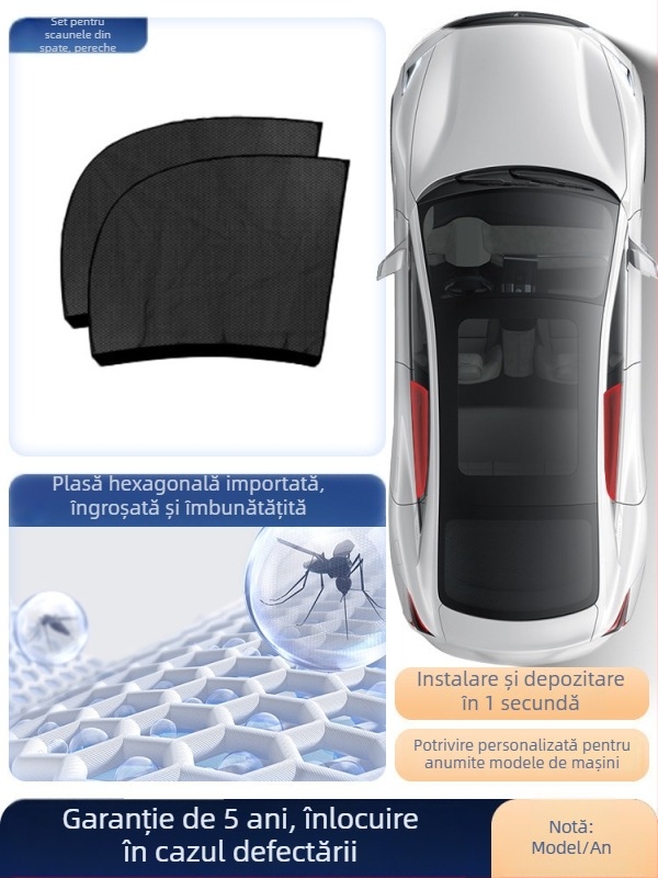 Plasă anti-țânțari pentru geamul auto, cu perdea de umbrire, universală pentru geamul lateral