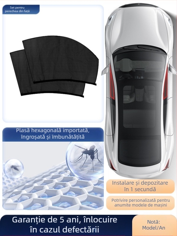 Plasă anti-țânțari pentru geamul auto, cu perdea de umbrire, universală pentru geamul lateral