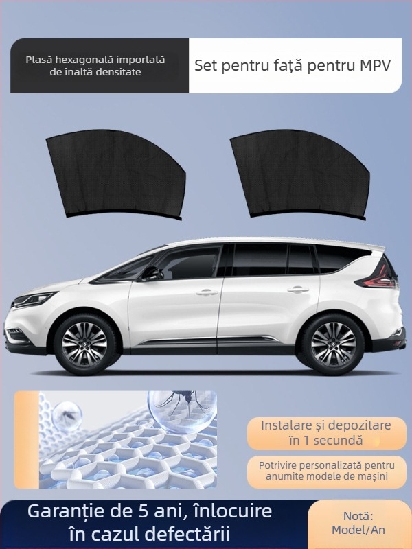 Plasă anti-țânțari pentru geamul auto, cu perdea de umbrire, universală pentru geamul lateral