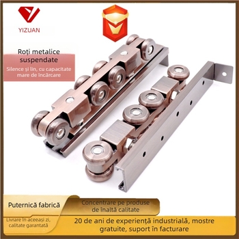 Rulă pentru ușă glisantă – aliaj de zinc, 4 role metalice, sarcină maximă 200 kg, pentru uși din lemn masiv