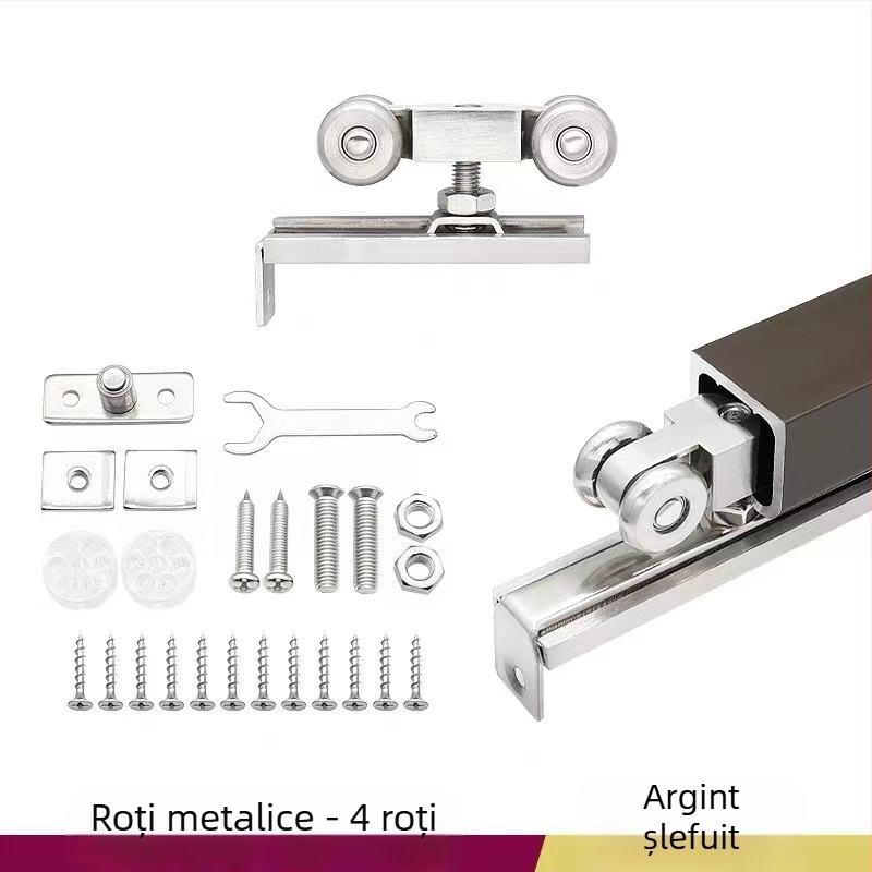 Rulă pentru ușă glisantă – aliaj de zinc, 4 role metalice, sarcină maximă 200 kg, pentru uși din lemn masiv
